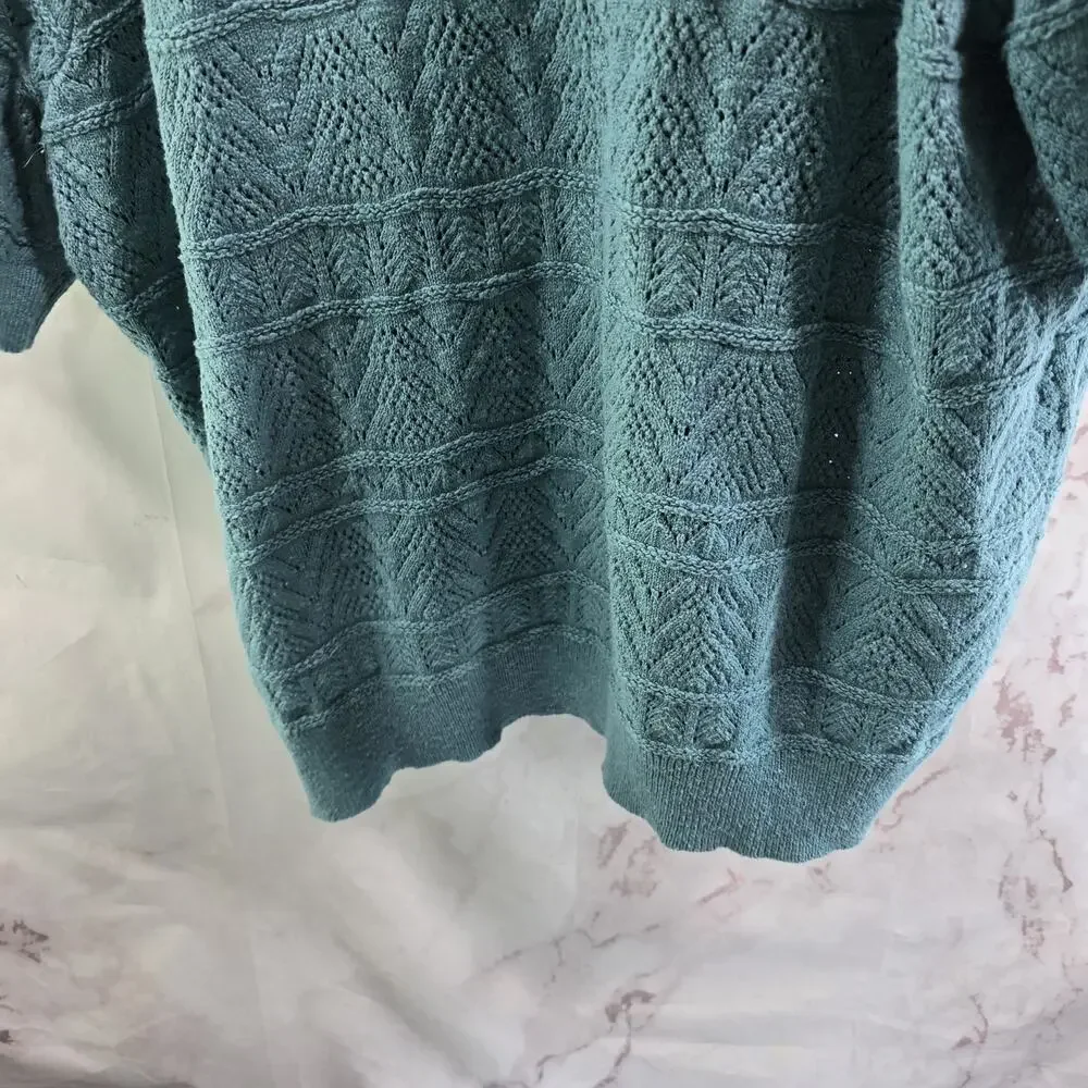Sundance Sweater XXL 2XL Turquoise Polo V Neck Roslyn Pointelle